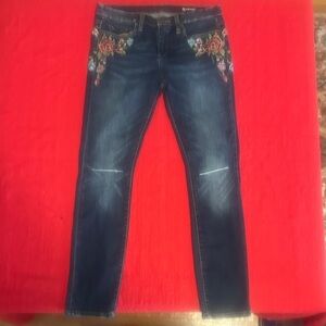Blank NYC Dark Blue Embroidered Skinny Jeans, Distressed Denim